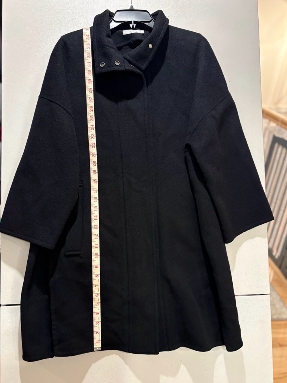 Vince 100% Wool Double-Faced Funnel Neck Car Coat Black Medium M MINT 27" P2P